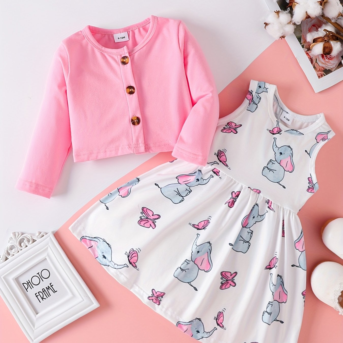 Baby Girl's Cardigan Top & Sleeveless Dress Set