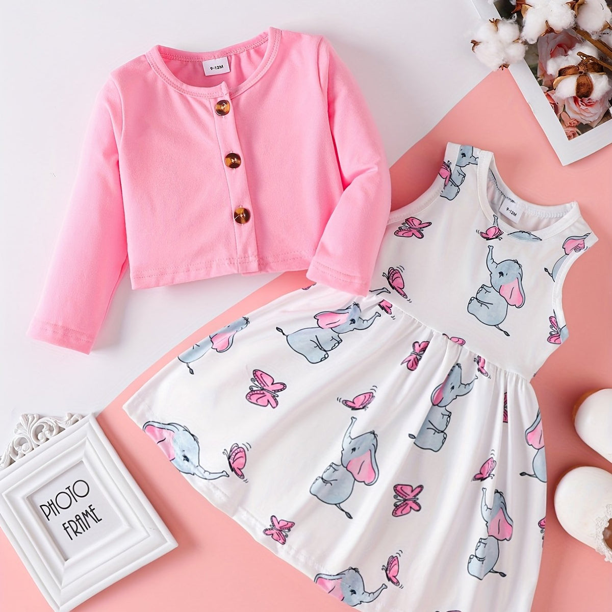 Baby Girl's Cardigan Top & Sleeveless Dress Set