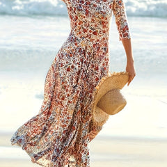 Plus Size Ditsy Print Maxi Dress Half Sleeve Round Neck