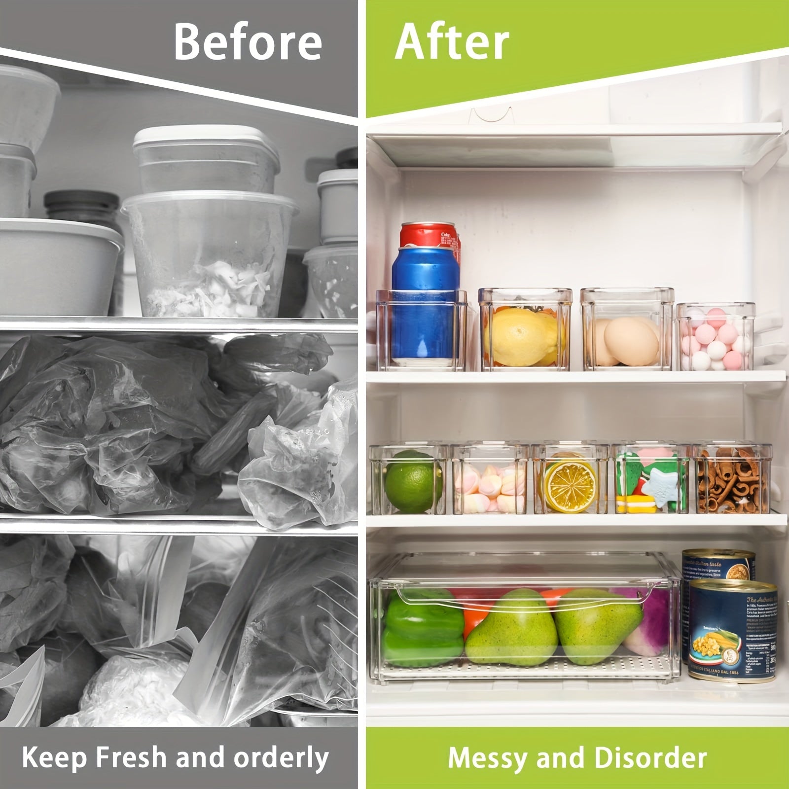 10pcs Fridge Organizer Bins with Lids BPA Plastic Pantry Storage