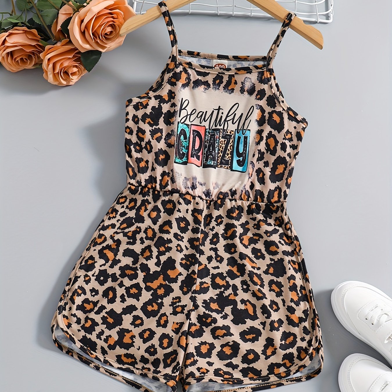 Girls' Leopard Graphic Cami Romper Jumpsuit