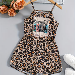 Girls' Leopard Graphic Cami Romper Jumpsuit