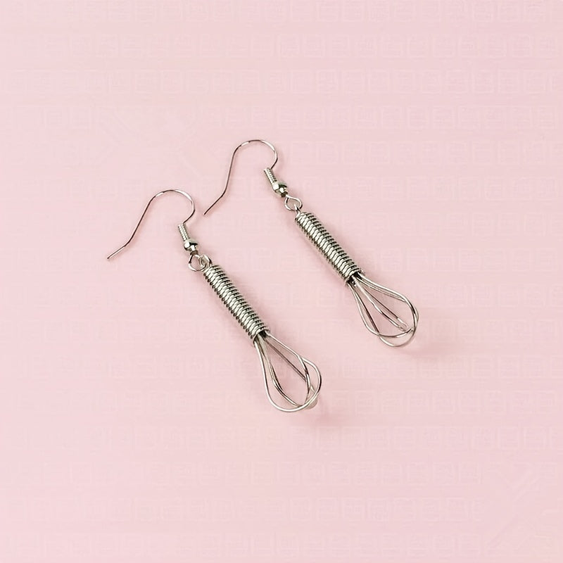 Silver Wire Wrapped Whisk Dangle Earrings Foodie Cooking Chef Gift