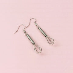 Silver Wire Wrapped Whisk Dangle Earrings Foodie Cooking Chef Gift