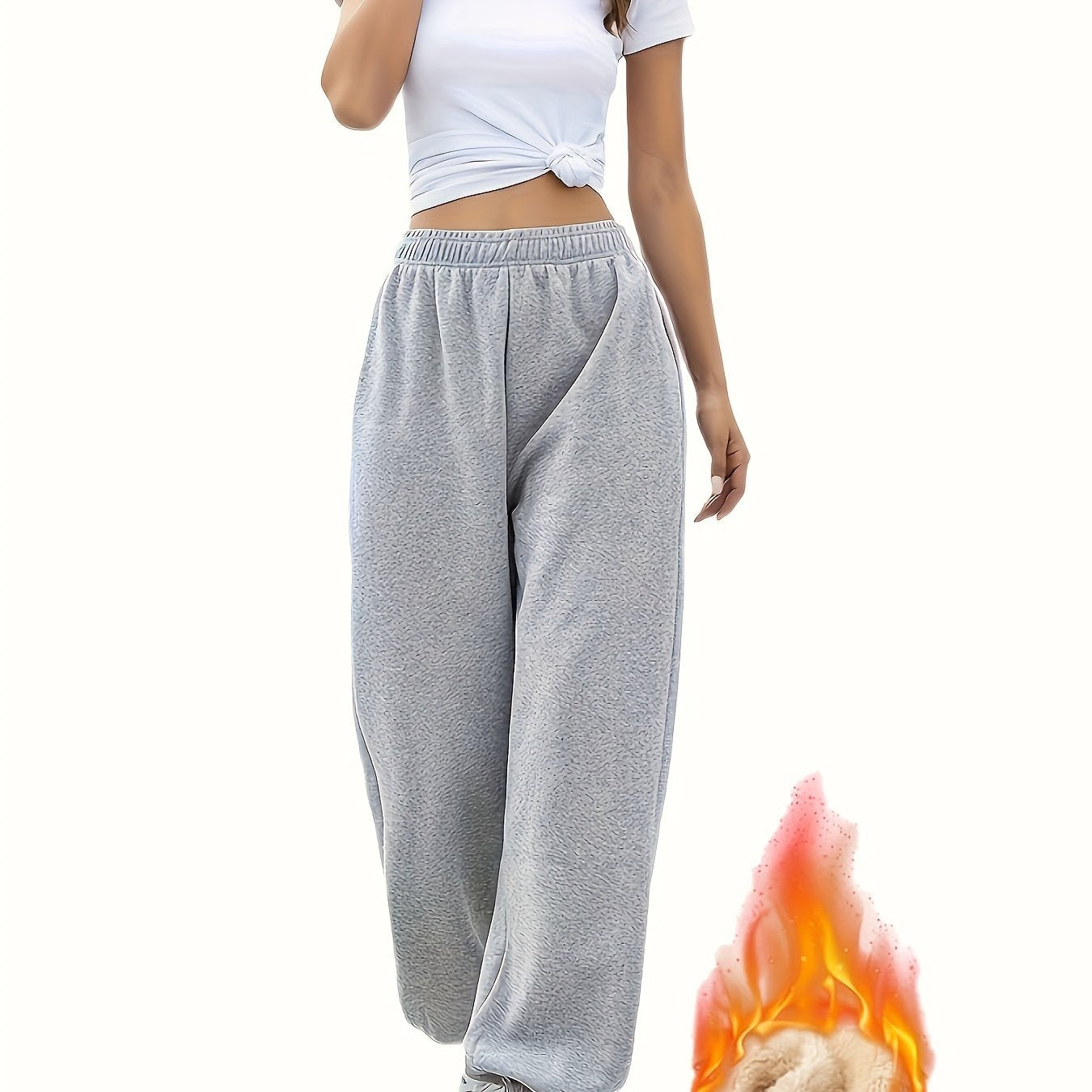 Women's Plus Solid High Rise Joggers With Pockets