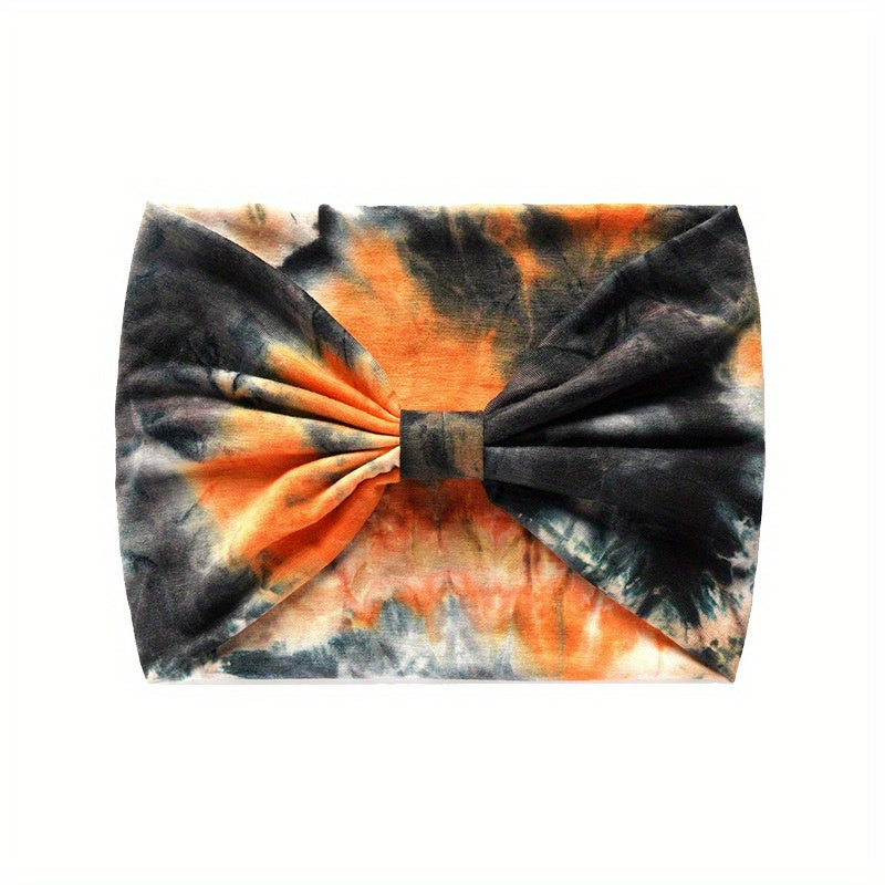 Tie Dye Wide Headbands Bow Stretch Turban Hair Bands Elastic Yoga Workout