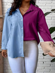  Colorblock Button Up Blouse