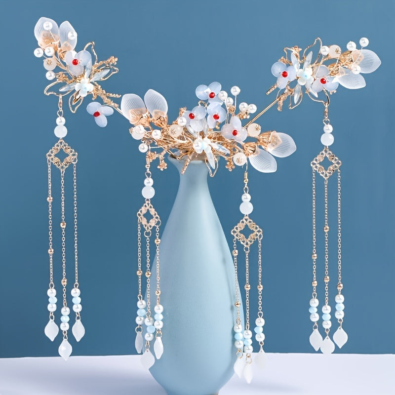 Floral Tassels Hairpin Dragonfly Hairpin Bridal Barrette Hanfu