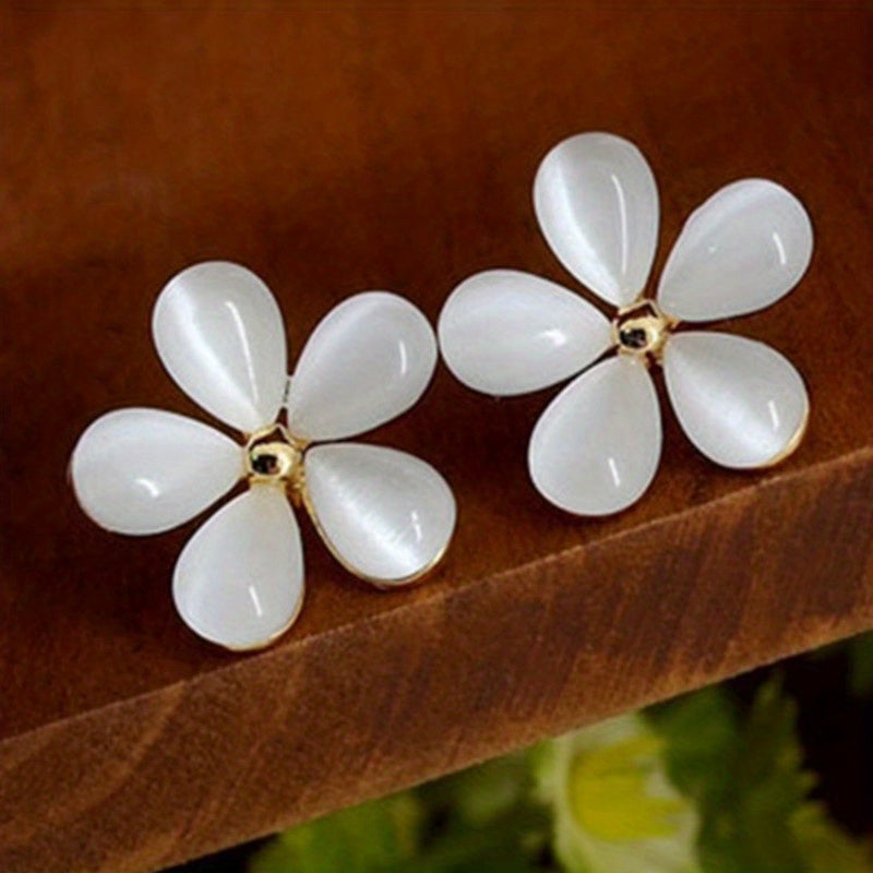Moonstone Decor Stud Earrings 18K Plated Jewelry