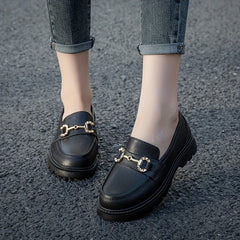 Women's Platform Loafers Slip On Shoes Retro Buckle Decor