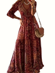  Boho Dress Paisley Print Long Sleeve Maxi Dress