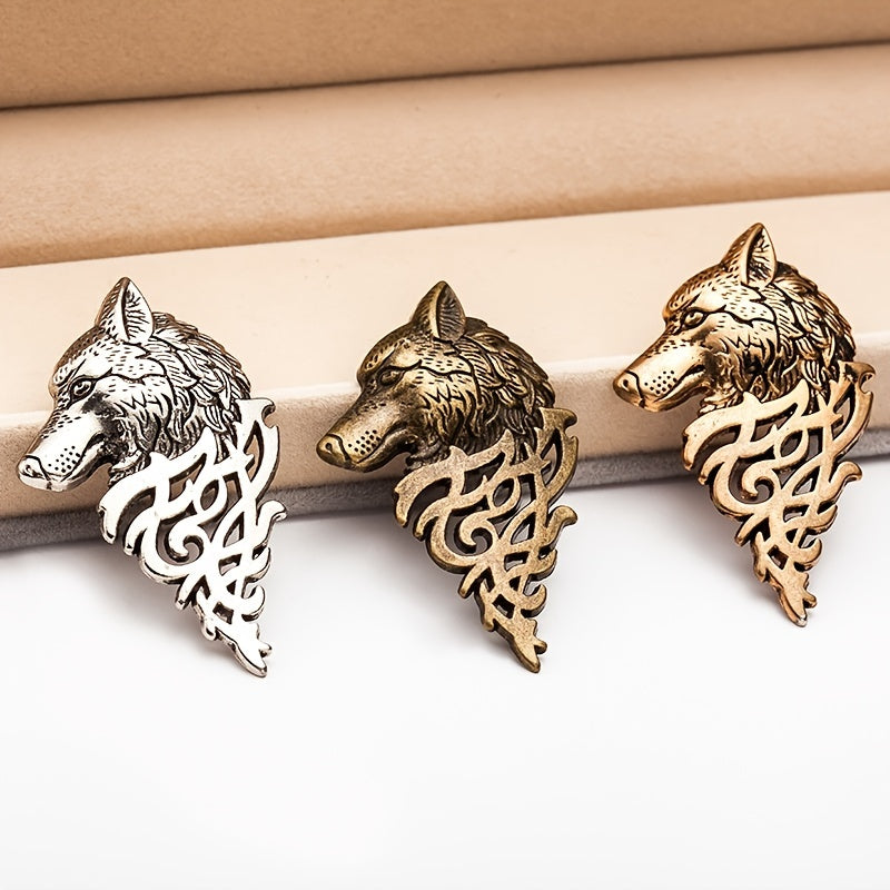 Vintage Men's Suit Collar Pin Wolf Head Brooch