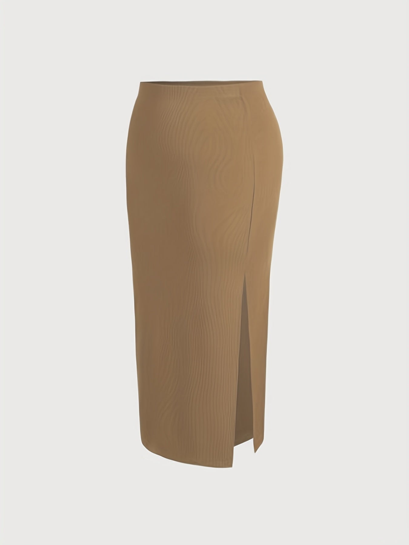  Ribbed High Rise Slim Fit Midi Skirt