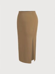  Ribbed High Rise Slim Fit Midi Skirt
