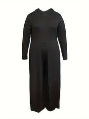  Solid Long Sleeve Hooded Tunic Top & Pants Set