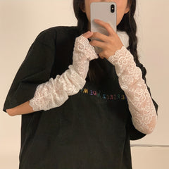 Lace Sleeves Floral Fingerless Gloves UV Protection