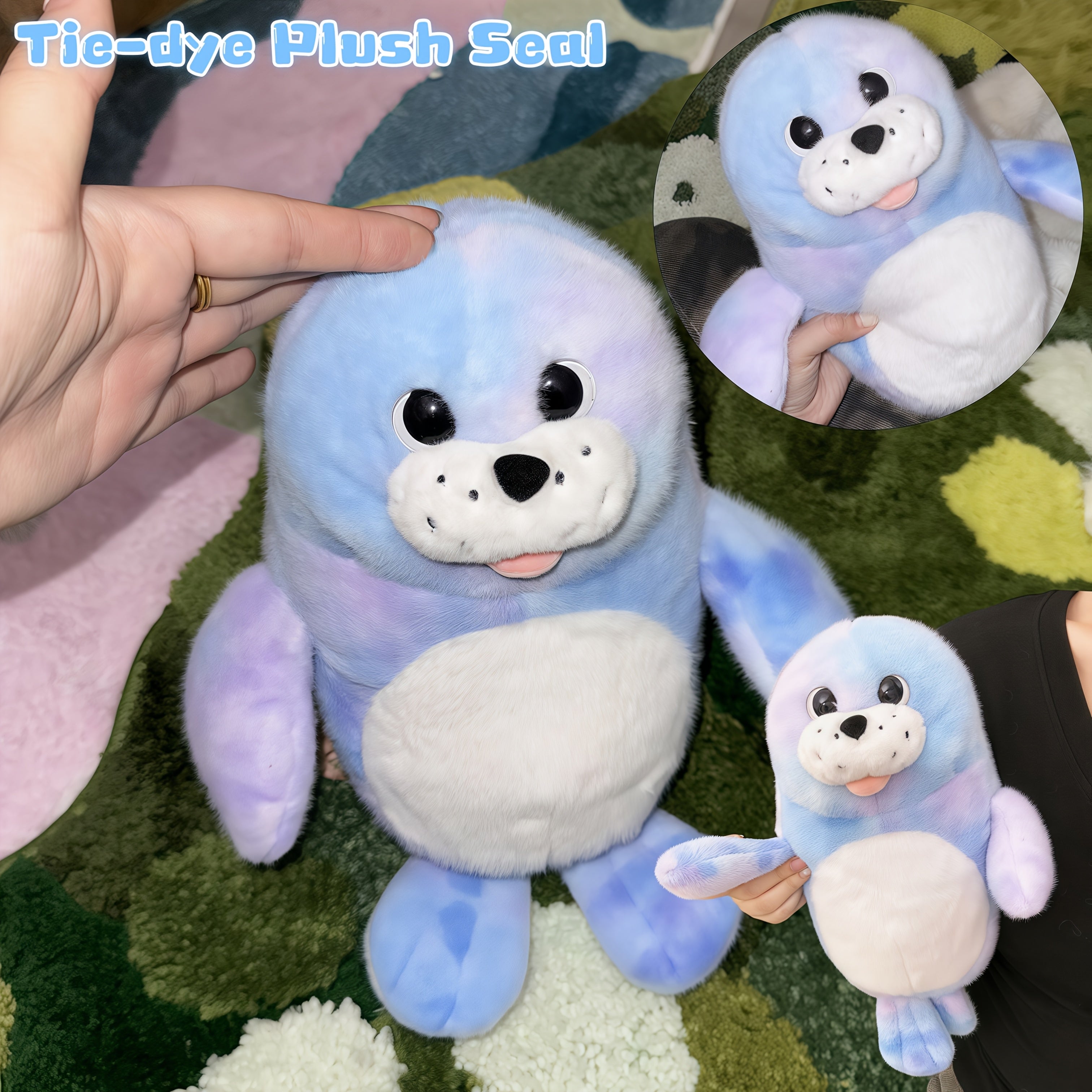 JIAJCHUF Tie Dye Plush Seal Soft Pastel & Purple Stuffed Animal Toy