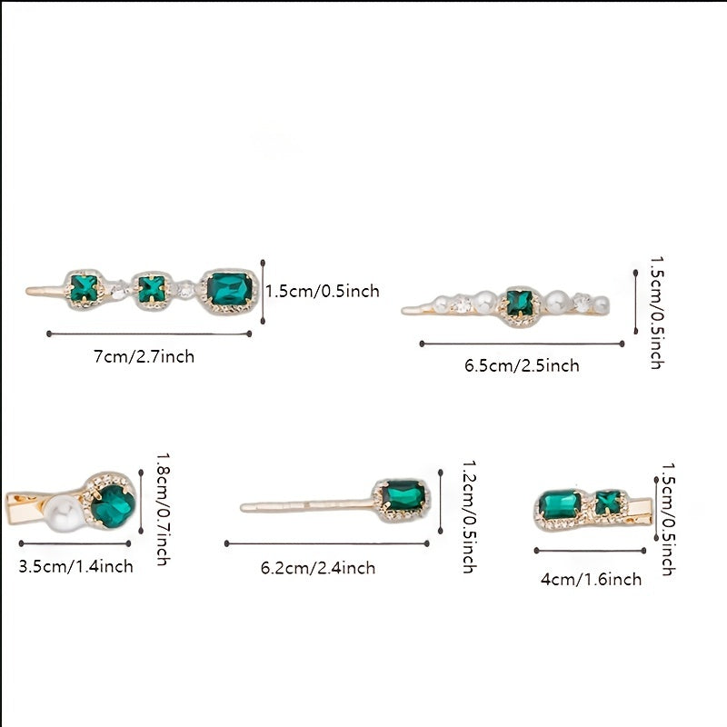 5pcs Rhinestone Faux Pearl Hair Clip Hairpin Hair Accessories Set