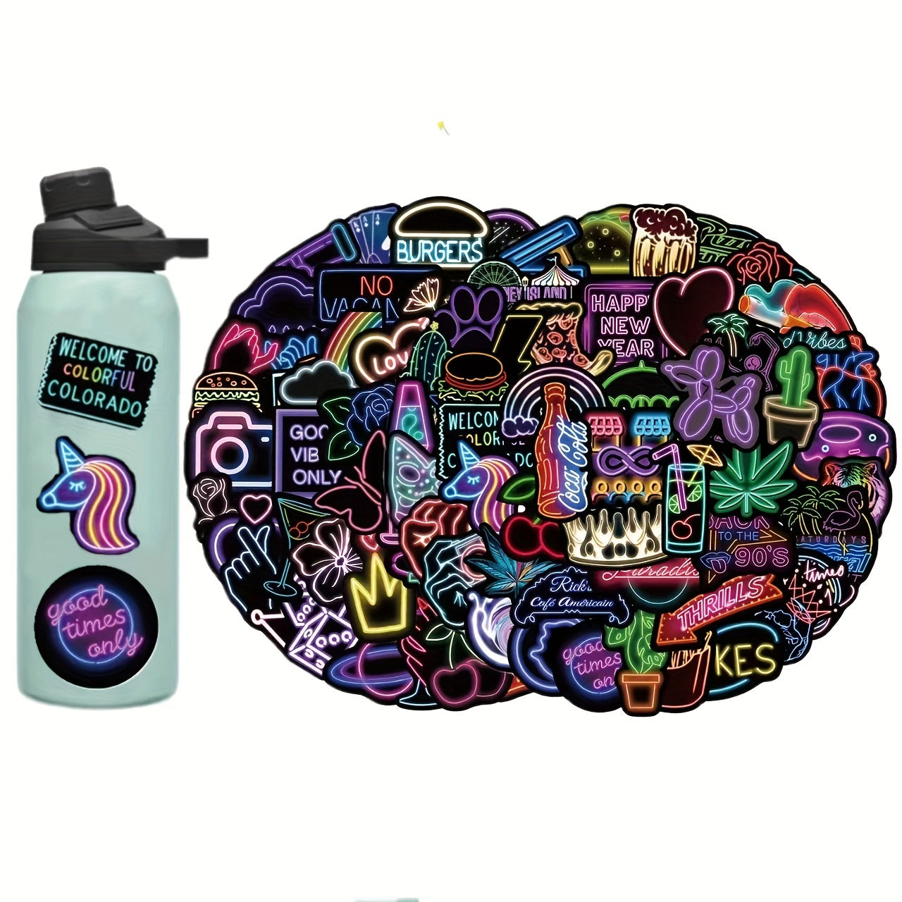 100pcs Neon Graffiti Sticker Pack Vinyl Waterproof Fun Stickers