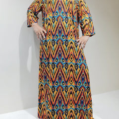  Boho Lounge Dress Women's Allover Print Long Sleeve Round Neck Tee