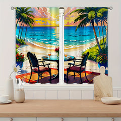 Cartoon Beach Seaside Table And Chair Pattern Curtain Tapestry