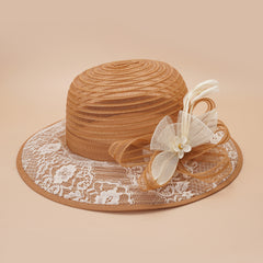 Breathable Mesh Sun Hats Wide Brim 3D Flower Lace Women's Dress Beach Hats