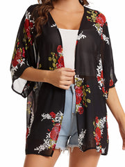  Floral Print Bat Sleeve Cover Up