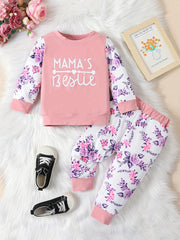 Baby Girls Letter Print Sweatshirt & Pant Set