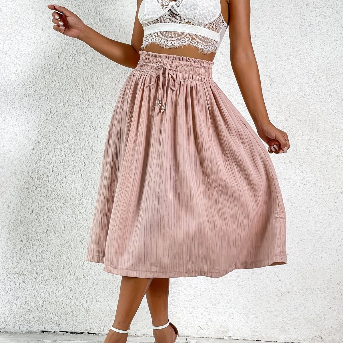 Drawstring Ruched Skirts Pleated Midi Skirts