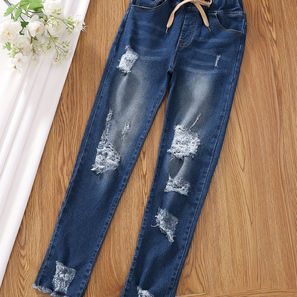 Girls Ultra Skinny Stretchy Jeans Teens Ripped Trousers