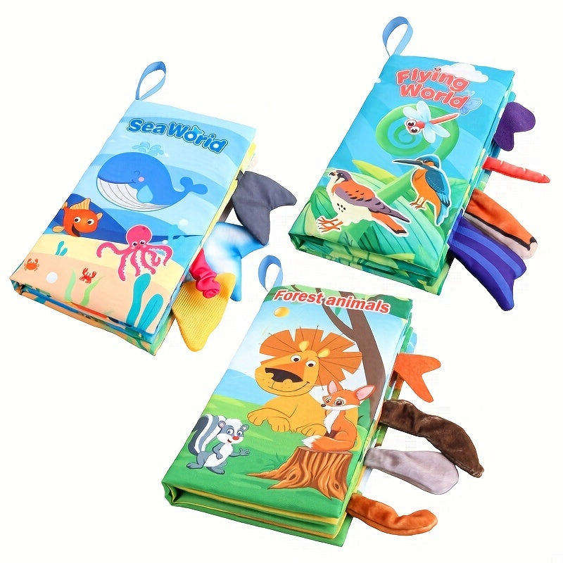 3pcs Animal Tail Cloth Books for Early Learning in Green