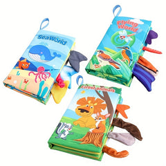 3pcs Animal Tail Cloth Books for Early Learning in Green