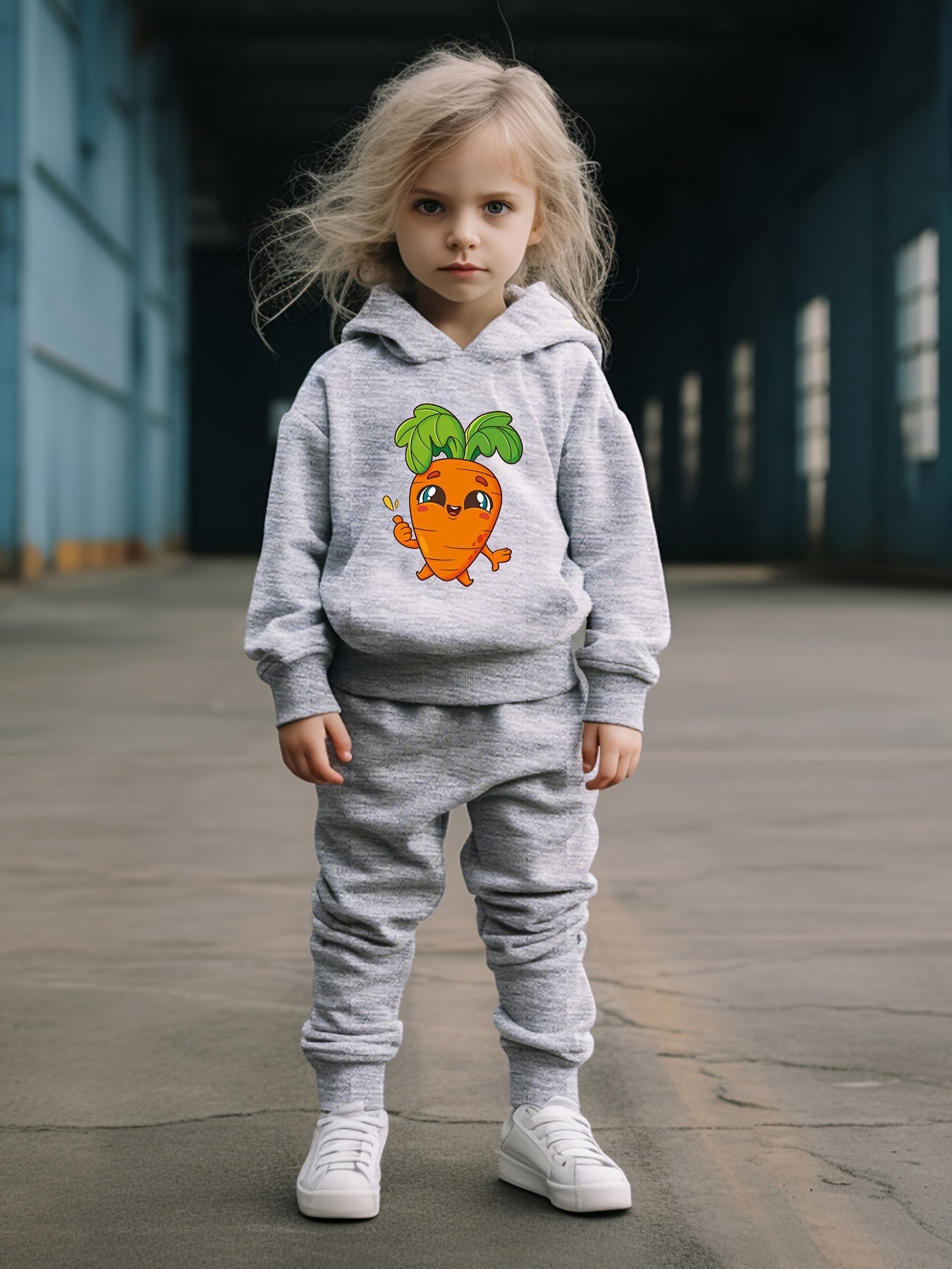 Cartoon Carrot Print Hoodies Pants Set For Spring Fall