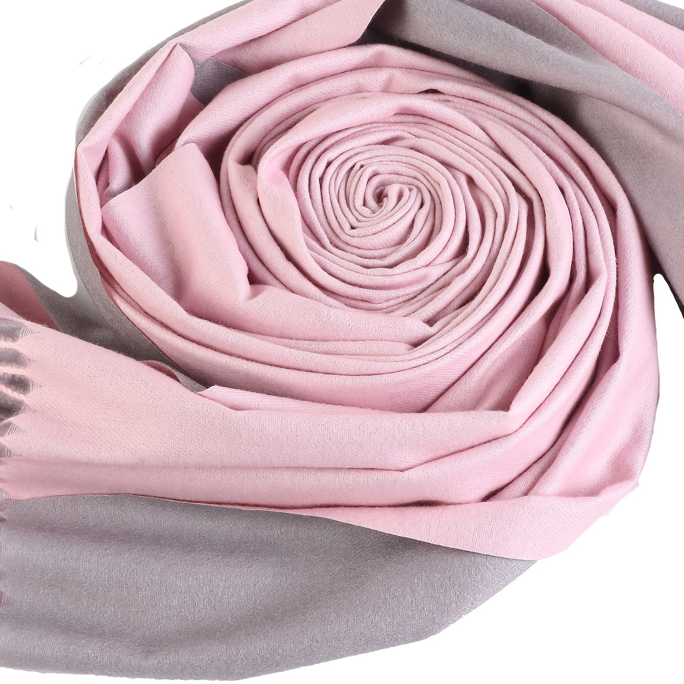 Pink & Grey Double Sided Scarf Tassel Shawl Warm Head Wrap