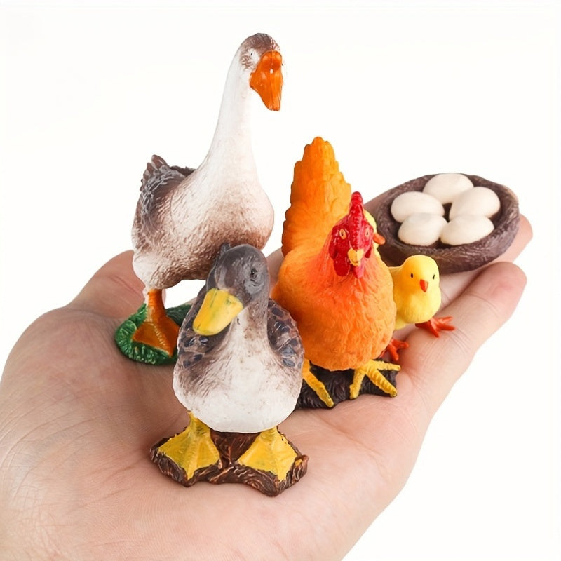 Farm Life Poultry Figurines Set - Chickens Ducks Geese Decor