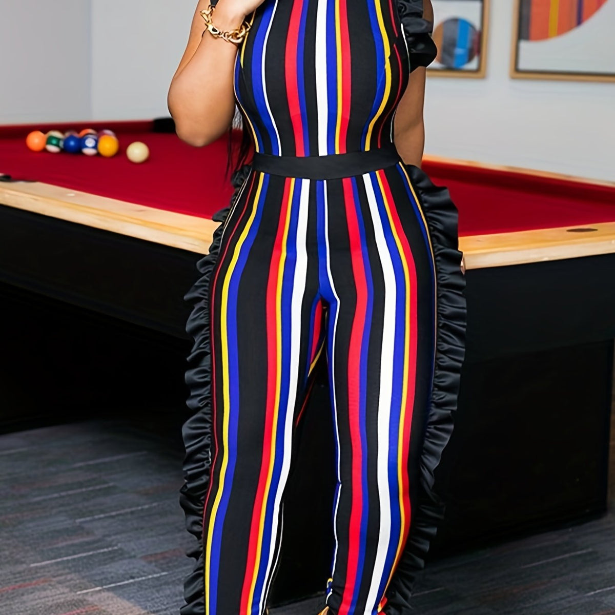 Stylish Sleeveless Vertical Stripe Jumpsuit