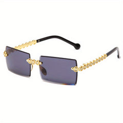Rimless Rectangular Sunglasses Gradient Lens UV400
