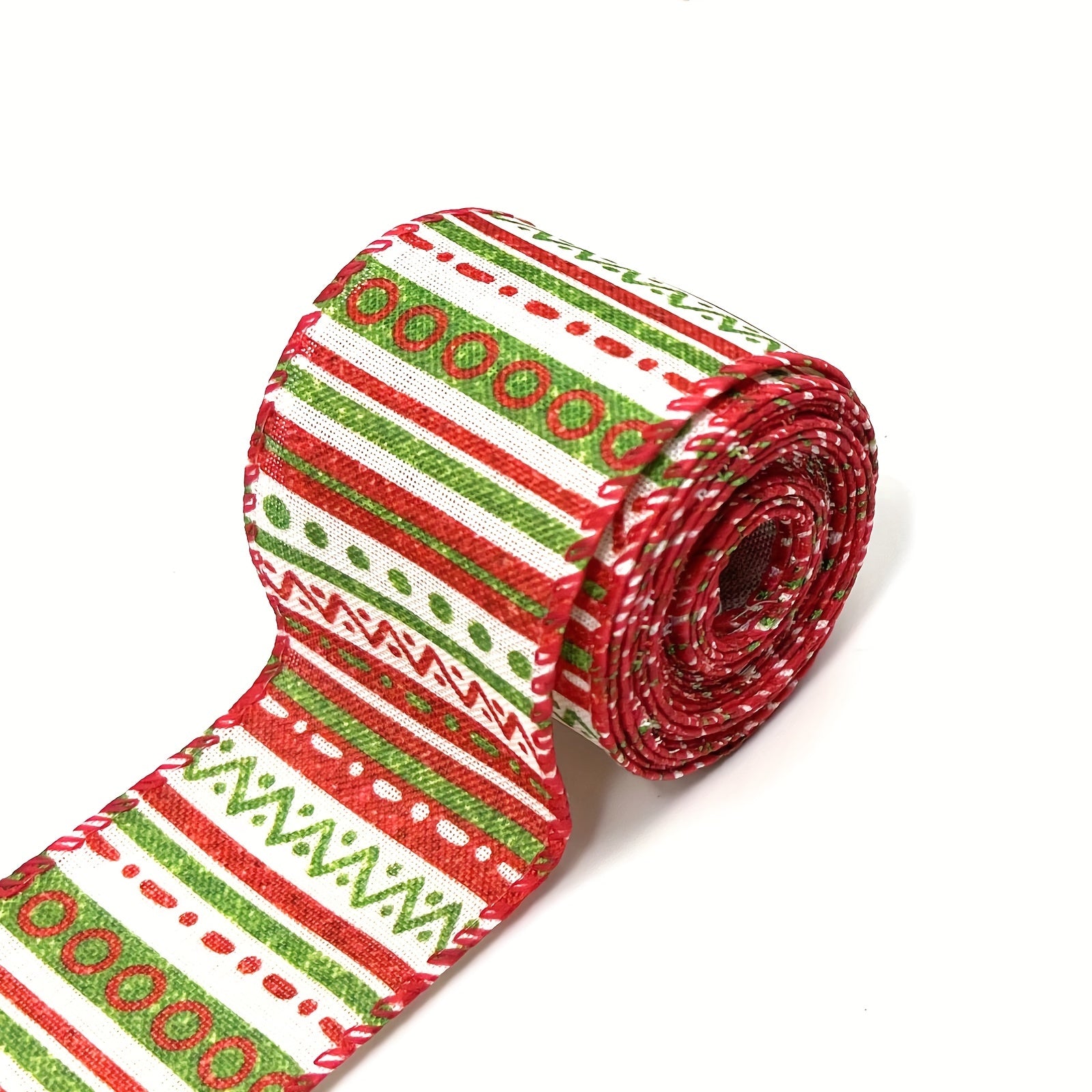 4.57m Christmas Wired Edge Ribbon Little Doll Hats & Legs Stripes Dots Diagonal