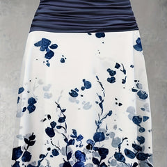  Ruched Floral High Rise Stretch Summer Skirt