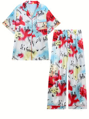  Tie Dye & Letter Pajama Set Top & Bottoms
