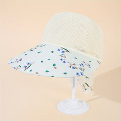 Flower Print Sun Hat Hollow Knitted Lace Up Visor Hat