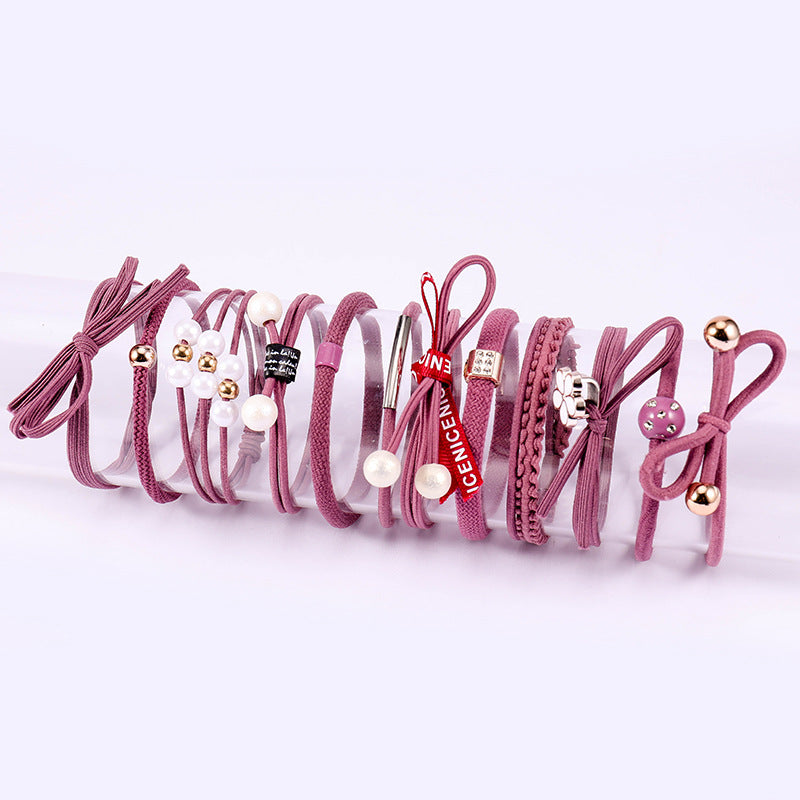 12pcs Girl Faux Pearl Hair Tie Pink Elastic Hair Accessories For Girls