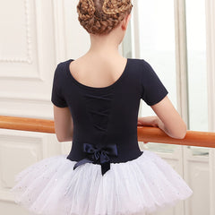 Girls Cotton Splicing Bow Decor Sequin Tutu Ballet Leotard