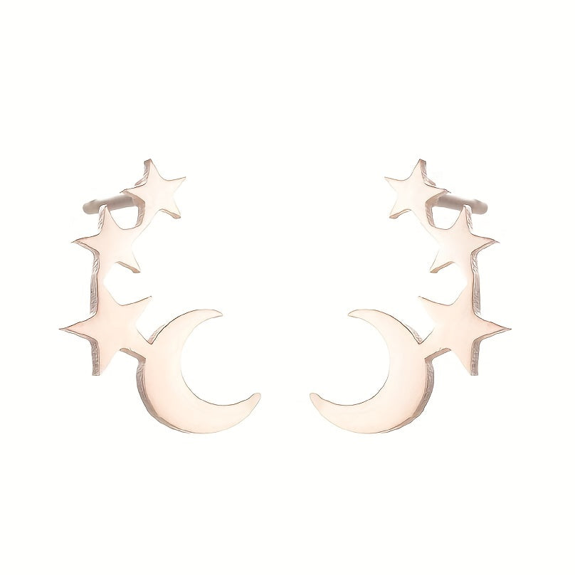 Men's Stainless Steel Stars & Moon Pattern Earrings