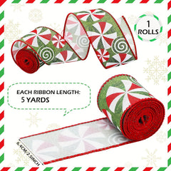 Christmas Candy Peppermint Wired Edge Ribbon 4 57m