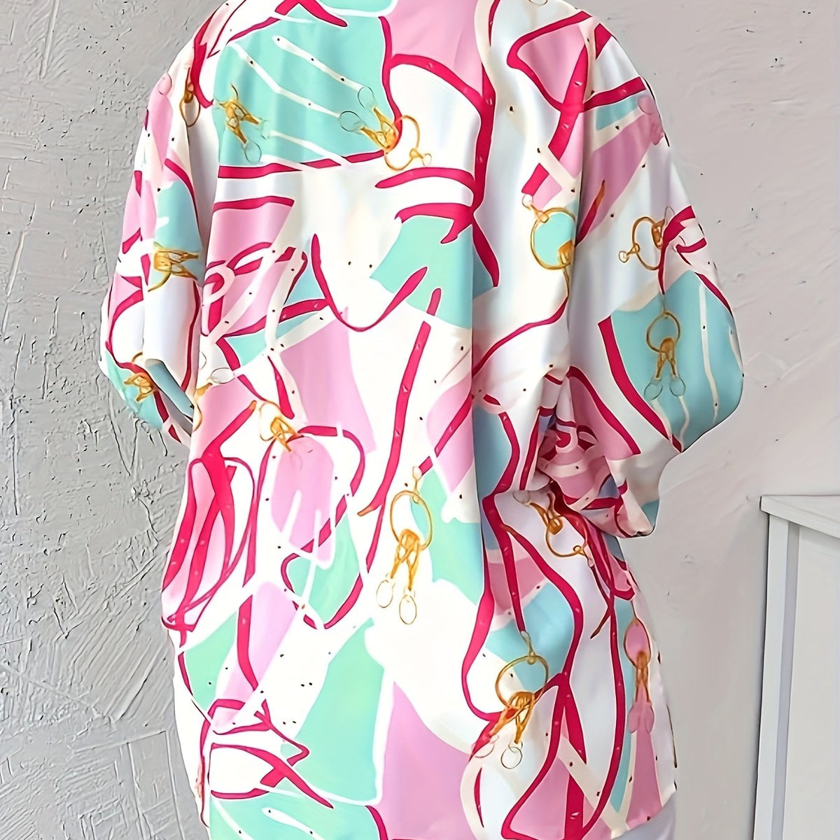  Casual Blouse Women's Plus Allover Print Button Up Long Sleeve