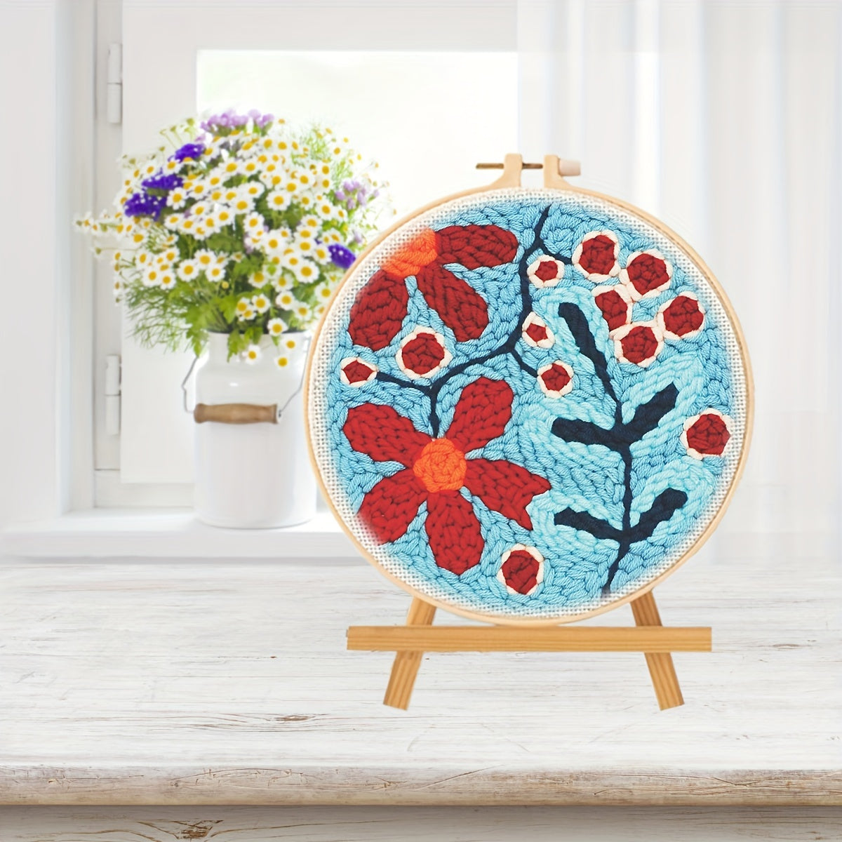 Flowers Pattern Punch Needle Embroidery Starter Kit 7 87x7 87in