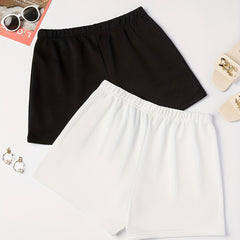2 Pack Plus Size Basic Shorts Set Women's Elastic Stretch Two Piece Set