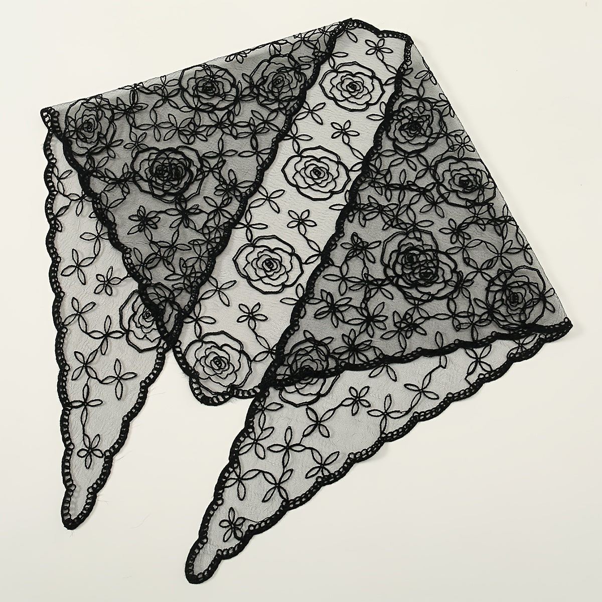 Embroidered Lace Triangle Scarf Vintage Headscarf
