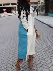  Colorblock Letter Print Long Sleeve Sweatshirt Dress
